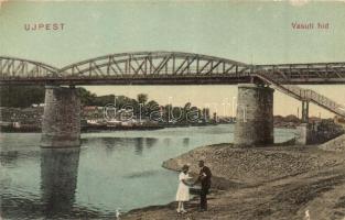 Budapest IV. Újpest, Vasúti híd, Vakok Újpesti M. kir. dohányárudája kiadása (kis szakadás / small tear)