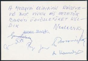 A moszkvai olimpián résztvevő BVSC vívók és vezetők aláírásai üdvözlőlapon