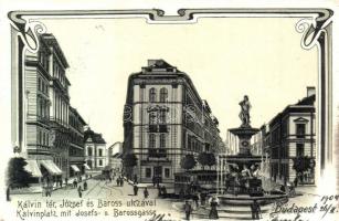 Budapest VIII. Kálvin tér, József és Baross utca. Art Nouveau litho (EK)