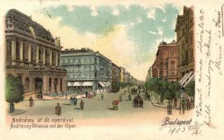 Budapest VI. Andrássy út az Operával, litho