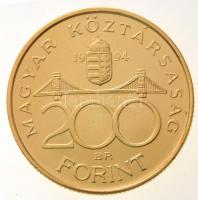 1994. 200Ft Ag "Deák" aranyozott forgalmi érme T:1-,2