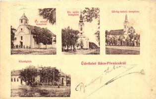 Pincéd, Bács-Pinvica, Pivnice; Evangélikus német és szláv és Görög keleti templom, községháza / churches, town hall