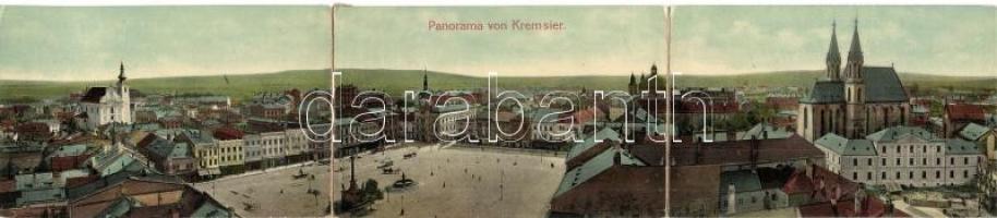 Kromeriz, Kremsier; 3-tiled panoramacard, general view, square, shops (r)