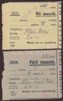 Miskolc 1940-42. 1db női + 1db férfi imaszékjegy T:I