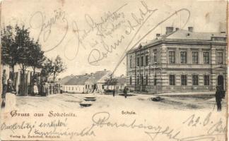 Sokolnice, Sokolnitz; Schule, Verlag Ig. Zaitschek / street view, school (b)