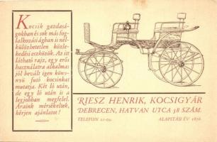 Debrecen, Riesz Henrik Kocsigyára. reklámlap; Hatvan utca 58.