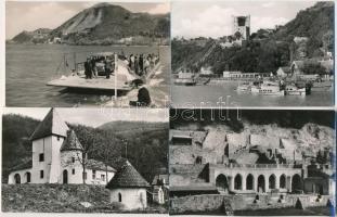 Visegrád, Mátyás palota, hajóállomás, üdülő, kompátkelés - 4 db MODERN fekete-fehér képeslap / 4 modern postcards