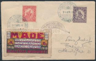 1918 MAOE bélyeggyűjtő kiállítás levélzáró futott levélen alkalmi bélyegzéssel