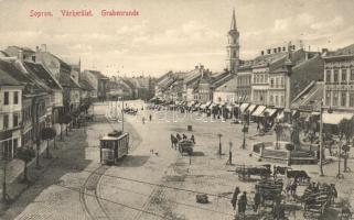 Sopron, Várkerület, villamos, piac / Grabenrunde