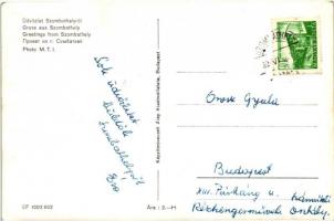 Szombathely, Állami áruház, villamosok - 2 db MODERN fekete-fehér képeslap / 2 modern postcards