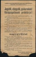 cca 1919 a Városi Alkalmazottak Országos Szövetsége hirdetménye nagygyűlésről, sérült