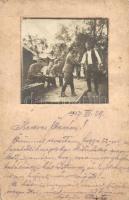 1917 Tekéző katonák a táborban. Feldpostkarte / WWI K.u.K. soldiers playing bowling at the camp. photo (EB)