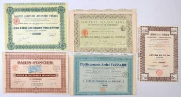 Franciaország 1902-1931. 10db-os részvény tétel, mind szelvényekkel, benne "Compagnie des Verni...