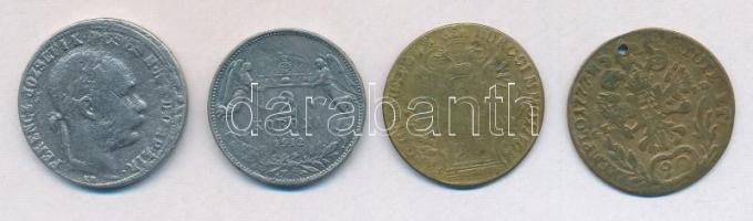 4db-os vegyes magyar hamis érme tétel, közte 1890KB 1Ft "Fiume címer"; 1912KB 2K T:2-,3 ly