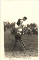 1933 Zalaegerszeg, Tornaverseny, Férfi szertorna, lólengés / Athletic Meet, vaulting horses, photo (fl)