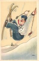 Skiing man. Italian art postcard, Cecami N. 1010. s: M. M.