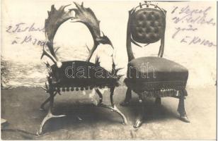 Szarvas agancsból készült, beárazott fotelek / armchairs made of deer antlers with prices. photo