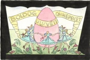 Boldog Húsvéti Ünnepeket / Hand-painted Easter greeting art postcard s: Jákó Masa