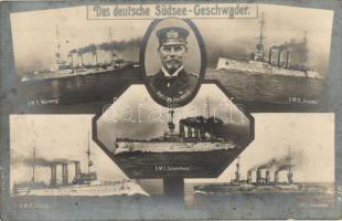 Das deutsche Südsee-Geschwader; SMS Nürnberg, SMS Dresden, SMS Leipzig, SMS Scharnhorst, SMS Gneisenau. Graf von Spee Vice-Admiral / Kaiserliche Marine / German Navy warships