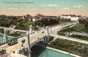 Temesvár, Timisoara; Új Béga híd, posta palota, villamos / bridge, postal palace, tram