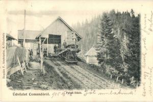 Kommandó, Comandau; Felső-sikló, ipari vasút, faszállítás, indító gépház, Bogdán F. fényképész kiadása / start engine house, funicular, industrial railway, timber transport (EK)