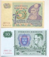 Svédország 1977. 5K + 1990. 10K T:III,II Sweden 1977. 5 Kronor + 1990. 10 Kronor C:F,XF