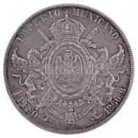 Mexikó / Birodalom 1866Mo 1P Ag "Miksa" (27,23g) T:2 ph., patina / Mexico / Empire of Maxi...