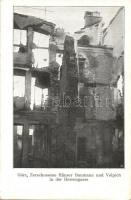 Gorizia, Görz; Zerschossene Häuser Baumann und Volpich in der Herrengasse / WWI destroyed house ruins