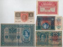 1902-1917. 1K-1000K (5xklf) közte 4db felülbélyegzett T:III,III-