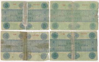 1919. 5K "MÁS TÖRVÉNYES..." (3x) + 1919. 5K "OSZTRÁK-MAGYAR BANK..." T:IV közte ...