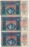 1915. 10K (3x) mindhárom piros "MAGYARORSZÁG" körbélyegzővel T:III