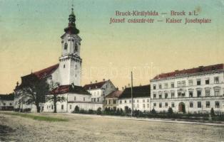 Királyhida, Bruckneudorf, Bruck an der Leitha; József császár tér, Népiskola, templom / Kaiser Josefsplatz, Bürgerschule / square, church, school (EK)