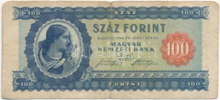 1946. 100Ft vízjeles papíron T:III  Hungary 1946. 100 Forints on watermarked paper, C:F  Adamo F26