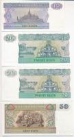 Mianmar 8db-os bankjegy tétel 50p-50K közötti címletek T:I,I- 
Myanmar 8pcs of banknotes denominati...