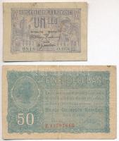 Románia 1915. 1L + Románia / Német megszállás 1917. 50b T:III,III- Románia 1915. 1 Leu + Romania / German occupation 1917. 50 Bani C:F,VG  Krause 17, M2