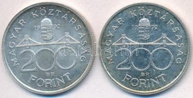 1992. 200Ft Ag "MNB" (2x) T:2 kis patina
Adamo F13