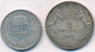 1893KB 1K Ag + 1912KB 2K Ag "Ferenc József" T:2-,2 patina