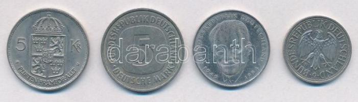 Vegyes: NSZK / Németország 1980-1994. 1M + 2M + 5M + Svédország 1972U 5K Cu-Ni "VI. Gusztáv&quo...