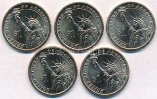 Amerikai Egyesült Államok 2007-2012. 1$ Cu-Zn-Mn-Ni "Amerikai elnökök" (5xklf) Adams-Pierc...