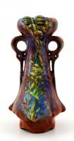 Modern szecessziós stílusú váza, kézze festett mázas kerámia, körpecsétes Zsolnay jelzéssel, m: 30 cm