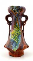 Modern szecessziós stílusú váza, kézze festett mázas kerámia, körpecsétes Zsolnay jelzéssel, m: 30 c...