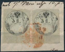 1859/1864 2 x 5 Ft kivágáson, piros bélyegzővel