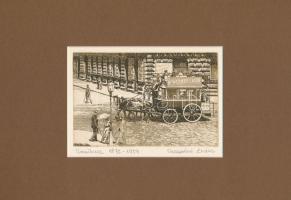 Veszprémi Endre (1925- ): Omnibusz 1832-1929, rézkarc, papír, jelzett, paszpartuban, 9,5×15 cm