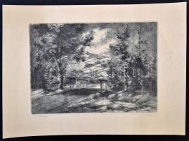 Kováts jelzéssel: Hídon. Rézkarc, papír, jelzett, 20x28 cm