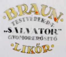 "Braun testvérek Rt. / Salvator gyomorerősítő likőr" Zsolnay tál, matricás, jelzett, kopás...