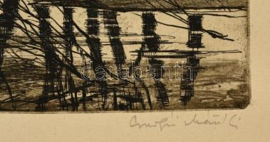 Csurgói Máté Lajos (1931-2001): Dunakanyar. Rézkarc(97/100), karton, jelzett, 25×38,5 cm