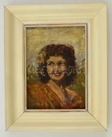 Olvashatatlan jelzéssel: Mosolygó cigány lány. Olaj, funér, fa keretben, 22x16 cm