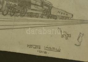 Kolos László (1897-1956): Vonat II. (1919), ceruza, papír, jelzett, üvegezett fa keretben, 17×20,5 c...