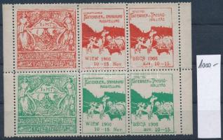 1906 Foxterrier és Tacskó kiállítás magyar-német piros-zöld levélzáró ívdarab