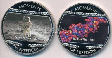 Libéria 2004. 10$ "Szabadság pillanatai - Ember a Holdon 1969." multicolor + 10$ "Szabadság pillanatai - Géntérkép 2000." multicolor T:PP ujjlenyomat  Liberia 2004. 10 Dollars "Moments of Freedom - Man on the Moon 1969." multicolor + 10 Dollars "Moments of Freedom - The Gene Map 2000." multicolor C:PP fingerprint